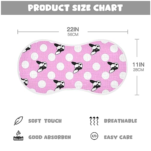 French Bulldog Dog Pink Polka Dot Muslin Burp Cloths for Baby 1 Pack Soft 100% Cotton Baby Washcloths Bibs for Boy Girl2