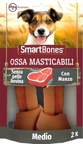 SmartBones Ossa masticabili Medio - Snack da masticare al Gusto di manzo per Cani di Media Taglia, Ossa dalla consistenza morbida - Senza Pelle bovina, 2 Pezzi