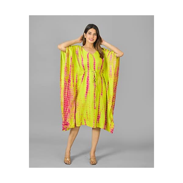 Vrnda Women's Rayon Hand Tie-Dye Printed Knee Length Kaftan Top/Maxi Night Dress (Fit Upto 44 Inches) - Image 5
