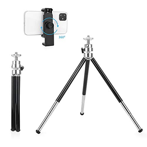 Mini Tripod, 6 inch Extendable Portable Desktop Phone Tripod Stand with Phone Holder, Lightweight Tripod for Cellphone/Webcam/Gopro/Small Camera