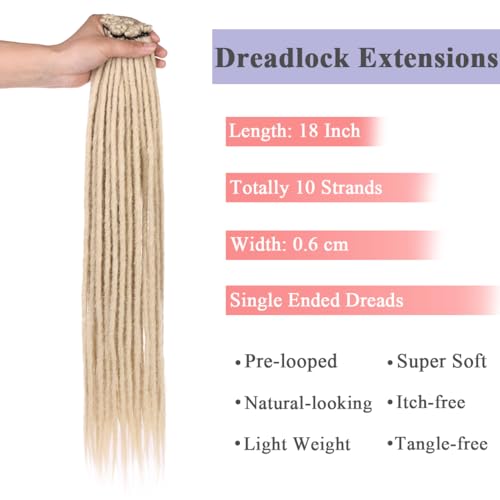 Leeven 18 Inch Blonde Dreadlock Extension Reggae Dreadlocks 10 Strands Synthetic Hippie Single Ended Dreads 0.6 Width Thin Crochet Locs Hair Extensions /613# - Image 3