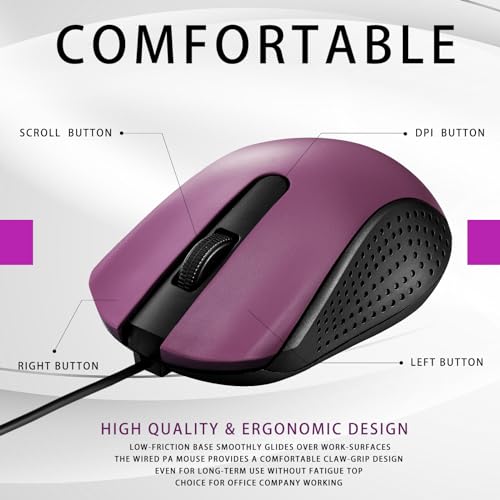 Mouse con cable USB para estudiantes: lote de 30 unidades de color morado 4