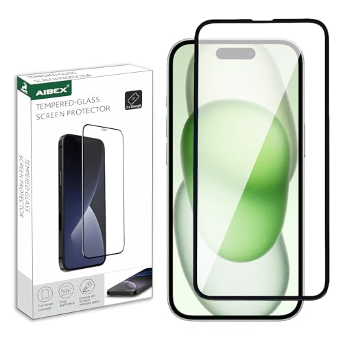 Image of AIBEX Tempered Glass for Apple iPhone 15 / Apple iPhone 16 | 9H Hardness | Anti-Glare & Anti-Fingerprint | Water Resistant | Edge-to-Edge Full Screen Protector | Bubble-Free Installation