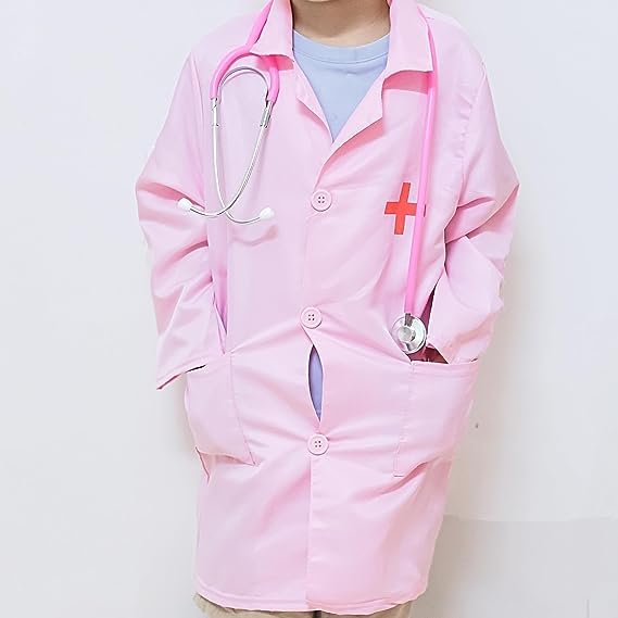 B&K Kids Doctor Coat Kids Scrubs Boy and Girl Doctor Dress Up Nurse Costume for Kids Career Day Costume for Kids Cosplay Halloween Dress Up (PINK)