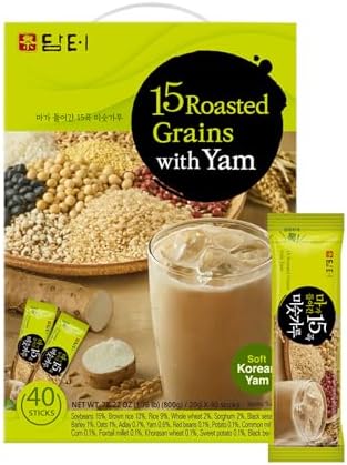 Damtuh Misugaru Powder with Yam – Korean 15 Roasted Grains Breakfast Drink Mix, Creamy & Nutty Flavor, Instant Multigrain Latte Mix, Caffeine-Free, 20g x 40 Sticks