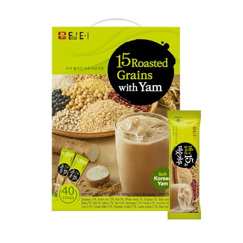 Damtuh Misugaru Powder with Yam – Korean 15 Roasted Grains Breakfast Drink Mix, Creamy & Nutty Flavor, Instant Multigrain Latte Mix, Caffeine-Free, 20g x 40 Sticks