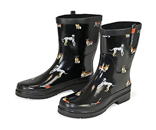 Regenliebe Damen Gummistiefel Waldi Halbschaft Regenstiefel Hunde Motiv, Farbe:schwarz, Größe:39 EU