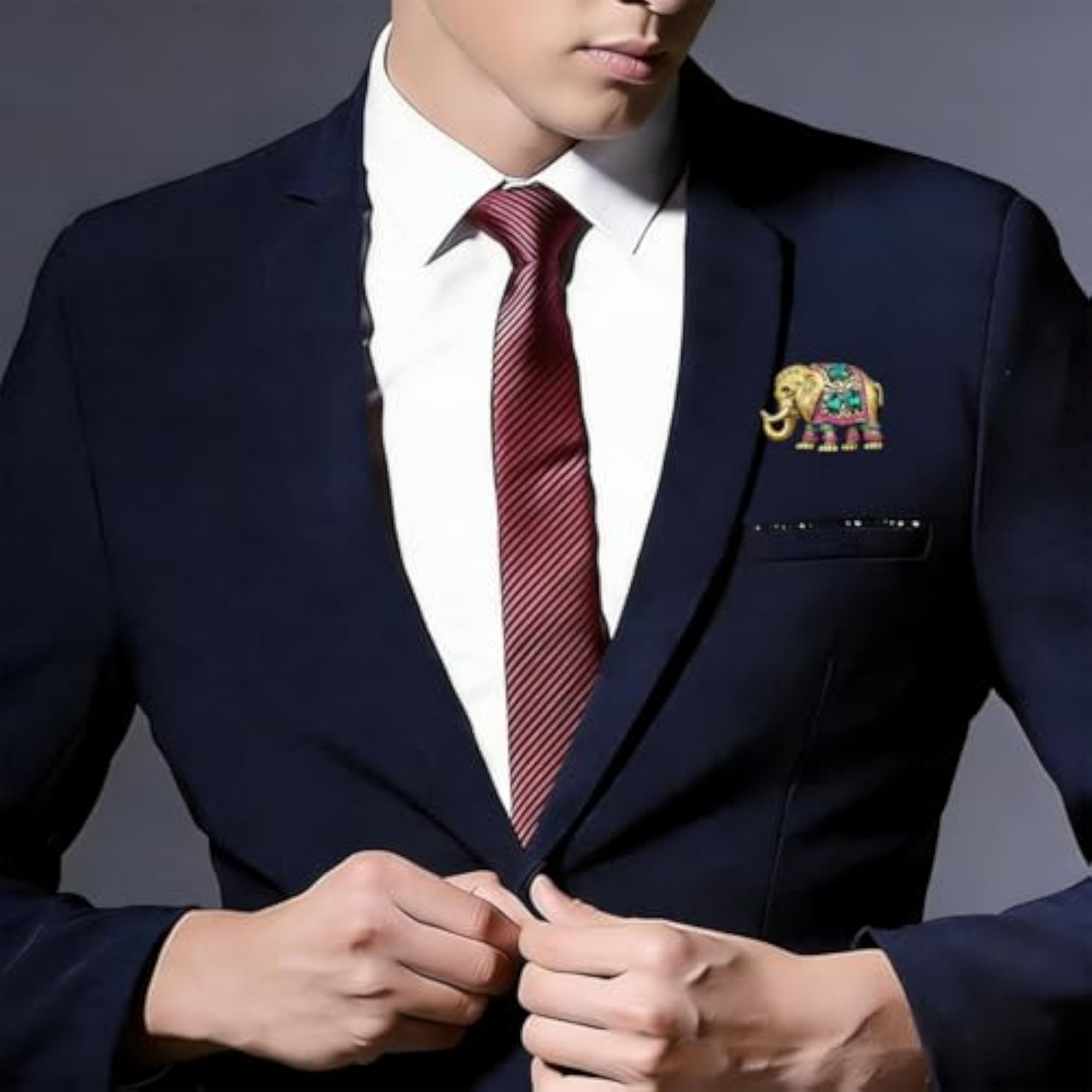 Elephant Brooch for Men, Crystal Studded Lapel Pin