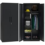 STEELSØN Regulus Metallschrank abschließbar – Garderobenschrank mit 6 Fächern und 1 Kleiderstange – Spind Schrank mit Doppeltüren – Mehrzweckschrank Schwarz – Kleiderschrank Metall 165x40x80 cm