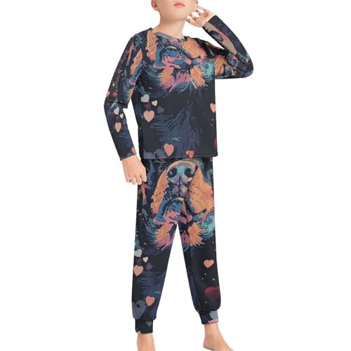 Rottweiler Dog with Hearts PawBoys Casual Comfort Pajamas, Long Sleeve Pajama Set120CM