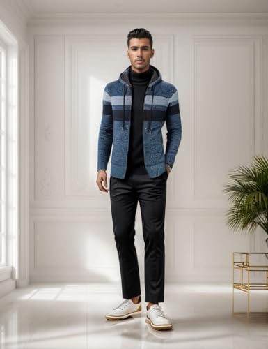 Image of Kinkia Men's Zip Up Hoodies Casual Long Sleeve Full Zipper Sherpa Fleece Lined Knit Cardigan Sweater Jacket with Pockets