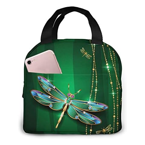 Mount Hour Dragonfly Green Insulated Lunch Box Reusable Cooler Tote Bag Waterproof Lunch Holder for Women & Men Work Picnic or Travel Cover