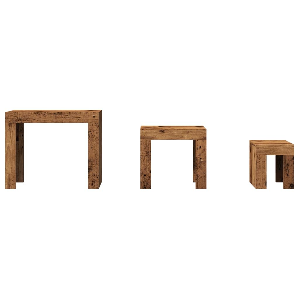 vidaXL Mesas de Centro apilables 3 uds Madera de ingeniería Envejecida, Mesa apilable, Mesa Auxiliar apilable, Juego de mesas apilables, Mesa anidada