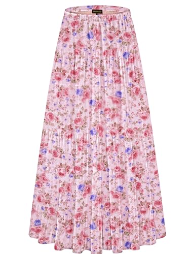Image of NASHALYLY Women's Chiffon Elastic High Waist Pleated A-Line Flared Maxi Skirts