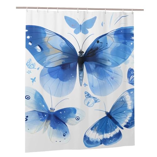 Rideau de douche imperméable en tissu polyester premium motif papillons bleus chic - 2