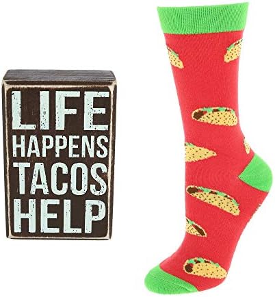 Primitives by Kathy Decorative Box Sign & Pair of Socks Gift Set - Life Happens Tacos Help