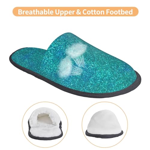 Blue Green Glitter Print Women Slippers Home Furry Shoes Keep Men Couples Shoes Warm For Women-4