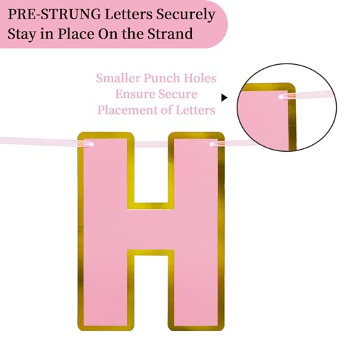 Image of Happy Birthday Banner - 9ft Pre-Strung Happy Birthday Sign for Women, Men, Girls, Boys - No DIY Birthday Decorations & Party Supplies(Pink Gold)