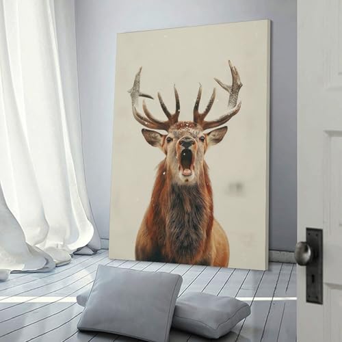 Tableau cerf rouge en hiver grand format 30x45 cm poster mural deco salon moderne