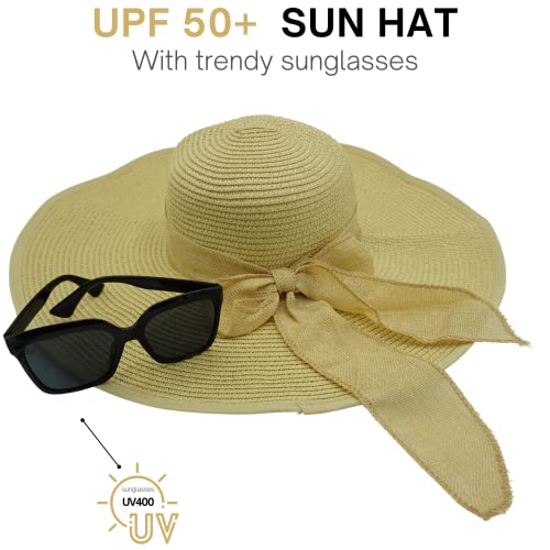 Sombrero plegable de paja beige para mujer con protección UV miniatura 4