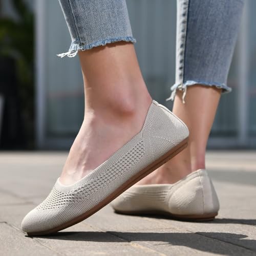 Image of poemlady Women's Ballet Flat Shoes Dress Shoes Knit Round Toe Slip On Ballerina Walking Flats Shoes for Woman Low Wedge Casual