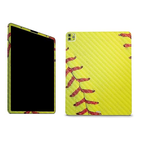 Image of MightySkins Carbon Fiber Skin Compatible with Apple iPad Pro 12.9 inch M2 6th Gen (2022) Full Wrap Kit - Softball Closeup | Protective Durable Textured Carbon Fiber Finish | Easy to Apply Made in The USA