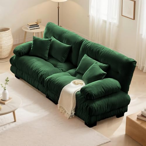 Image of SoarFlash Modern Living Room Velvet Recliner Sofa, Loveseat Sofa for Apartment, Solid Wood Frame, Easy to Install (94.4 inch,Green)
