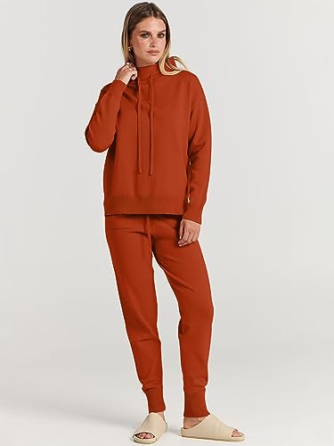 Anrabess Women's 2 Piece Outfits Sweatsuit Set Long Sleeve Turtleneck Pullover Jogger Sweatpants Athetic Tracksuit 2023 Trendy Fall Clothes 628Xinxiuhong-L #TOP6