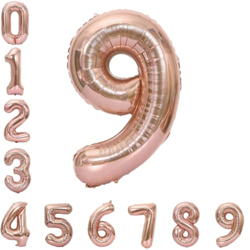 Image of Wanna Party Numerical 9 Rose Gold Balloon for Birthday and Anniversary Party, NUMBER Rose Gold Number Balloon Large Foil Balloon (40inch) (Rose Gold)