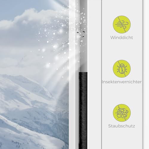 GeckoSeal 6m Bürstendichtung Selbstklebend, 9mm(B) x 15mm(D), Bürstendichtung für Fenster, Schiebetür, Bürstendichtung Rolladen für Kleiderschränk, Türbürstendichtung für Insektenschutz - Schwarz