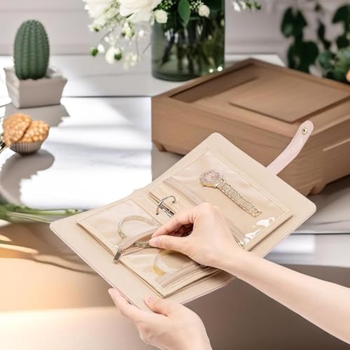 Image of travel Jewelry Organizer Book, Portable Jewelry Case with Removable Pages, Soft Velvet Lining, Large Capacity Jewelry Pouch Bag for Earrings, Rings, Necklaces, Gift for Women (Pink)