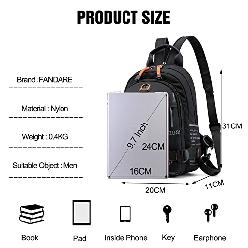 FANDARE Sling Bags Chest Shoulder Bag Casual Daypacks Women Men Crossbody Bags Cover Pack Rucksack Travel Hiking Bicycle Sport Gym Small Daypacks with Earphone Hole & Detachable Shoulder Strap Black - Image 3