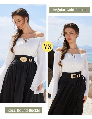 Scarlet Darkness Womens Western Belt for Jeans 2 Gold Buckles PU Leather Renaissance Accessories4