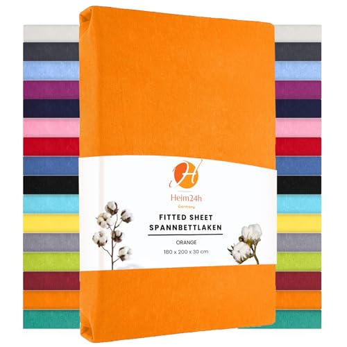 Heim24h Spannbetttuch Jersey Spannbettlaken Bettlaken, Orange - 180x200x30 cm