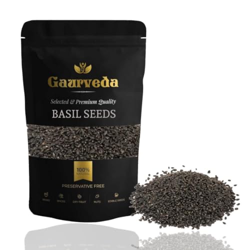 Image of Gaurveda Basil Seeds For Eating - Acts as Cooling Agent - For Weight Loss (100 Grams, Basil Seeds)