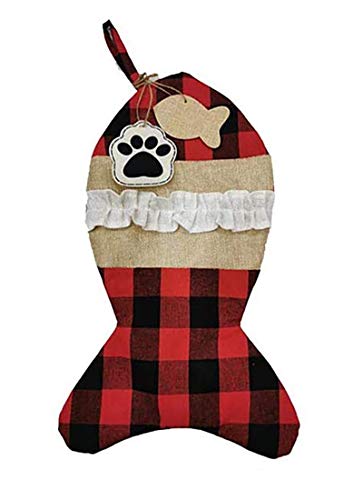 eBoutik - Medias decorativas navideñas con forma de pez de pata de animal (pez de Tartán con cinta) Cover