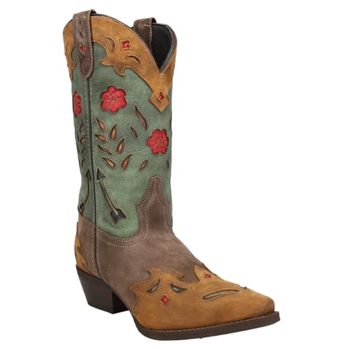 Laredo Womens Miss Kate Floral Tooled Inlay Snip Toe Casual Boots Mid Calf Mid Heel 2-3" - Brown2