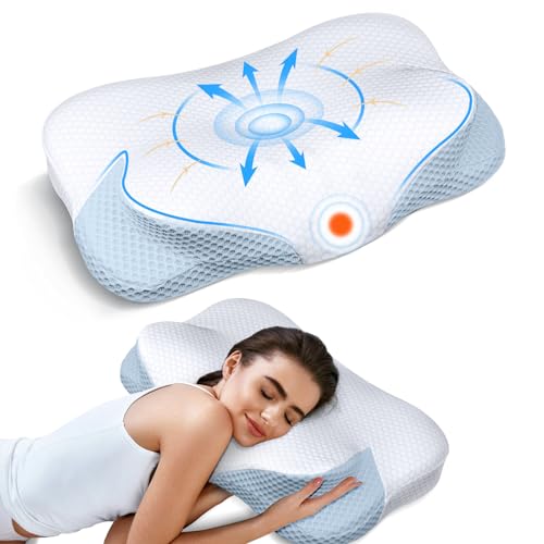 Cervical Neck Support Pillow for Pain Refief Sleeping, Contour Memory Foam Pillows for Neck and Shoulder Pain, Ergonomic Orthopedic Bed Pillow for Side, Back & Stomach Sleepers with Cooling Pillowcase