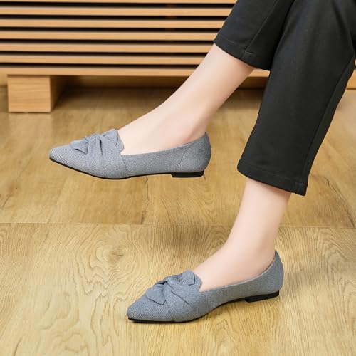 Image of HIULYCENCE Flats for Womens Pointed Toe Ballet Flats with Bow Comfortable Knit Dressy Flats