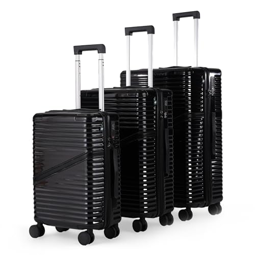 Image of Assembly Luggage Trolley Set of 3 (20+24+28 Inch) with TSA Locks & 3 Packing Cubes, Polycarbonate Hard Shell Spinner Trolley Bag Set for Family Travel, Black (Small+Medium+Large)