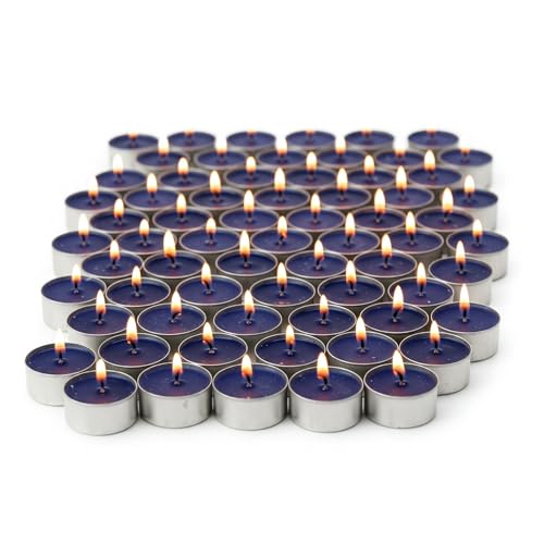 Image of Unscented Tea Light Candles | Soy Wax Blend Long-Lasting with Cotton Wick | Perfect for Home Decor, Parties, Weddings, and More | Set of 100 (Purple)