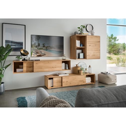 Lomadox Wohnwand Anbauwand braun in Eiche massiv geölt 3-teilig, 2 Lowboard, 1 Sideboard/Hängeschrank