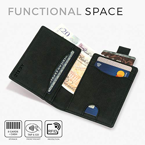 AKIELO Portemonnee - Stijlvolle Tap & Go Bifold portemonnee met Pull Tab - RFID blokkerende kaart portemonnee, Zwarte editie, Eén maat, Minimalistisch - Image 3