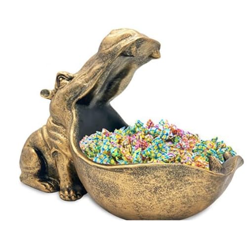 Statue hippopotame en résine dorée pour décorer une table d'entrée chic