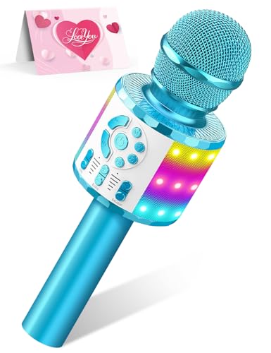 Creattop Kids Karaoke Bluetooth Microphone Toys for Girls Microphone Karaoke Machine with LED Light, Birthday Gift for Girls Boys 3 4 5 6 7 8 9 10 11 12 Year Old Kids Toys
