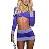 Women Halloween Velma and Daphne Cosplay Costume Long Sleeve Crop Top and Mini Skirt with Stockings/Scarf Outfit Set (B Light Purple, S)