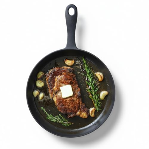 Flambo 12 Inch Smooth Cast Iron Skillet - Naturally Non-Stick, Pre-Seasoned Frying Pan, Smooth Finish for Grilling, Frying, Sauteing, Searing, Baking - Use on Oven, Stove, Grill, or Campfire