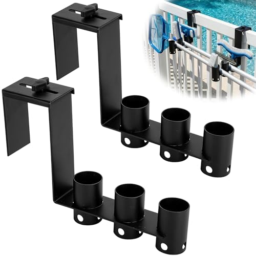 Adnee 2 Pcs Adjustable Pool Fence Hooks Metal Pool Fence Hangers Suitable for 1.4-3.1 Inch Railing Hanging Pool Tool Organizer for Poles Brushes Swimming Accessories Cleaning Tools
