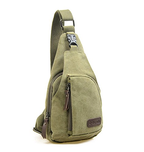 Mochila masculina casual de lona estilo carteiro militar com bolso no peito, Green (Small Size)