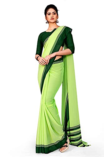 Image of Uniform Sarees Corp Women's Polyester, Cotton Saree With Blouse Piece